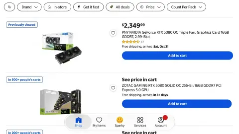 PNY GeForce RTX 5080 grafiki kartynyň bahasy Walmartda 800 dollar gymmatlady