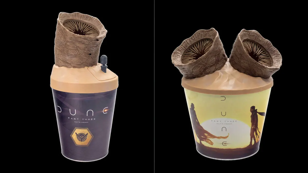 Dune: Part Three üçin täze 'Double Sandworm' popkorn gaplarynyň dizaýny