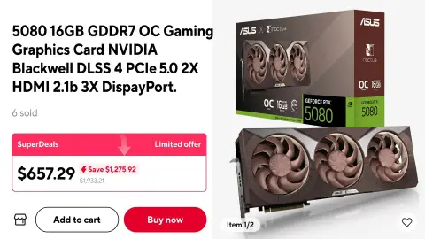 AliExpress-de ASUS GeForce RTX 5080 Noctua grafiki kartoçkasy üçin aldawly teklip